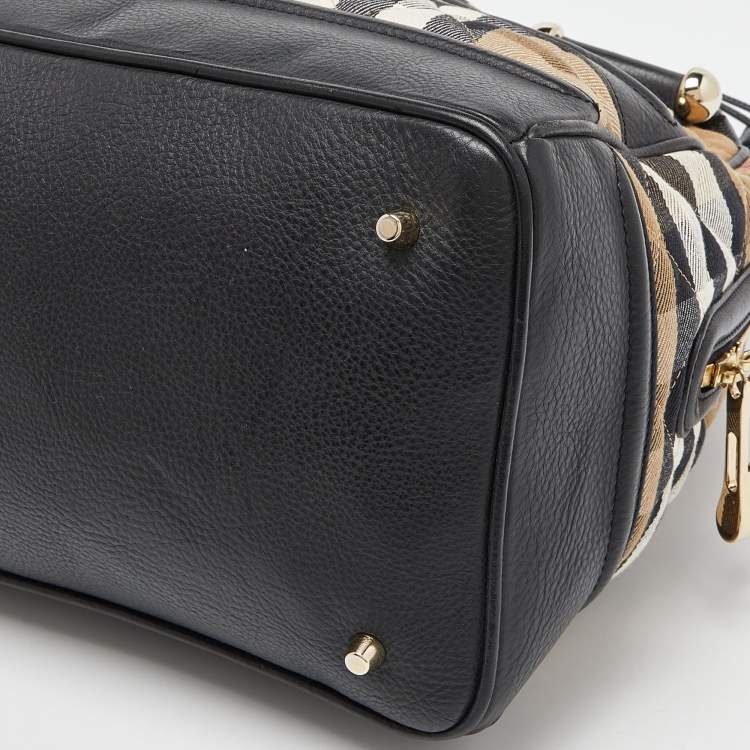 Pre Owned Burberry Beige/Black Quilted House Check Canvas and Leather Westbury Satchel