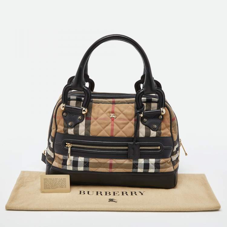 Pre Owned Burberry Beige/Black Quilted House Check Canvas and Leather Westbury Satchel