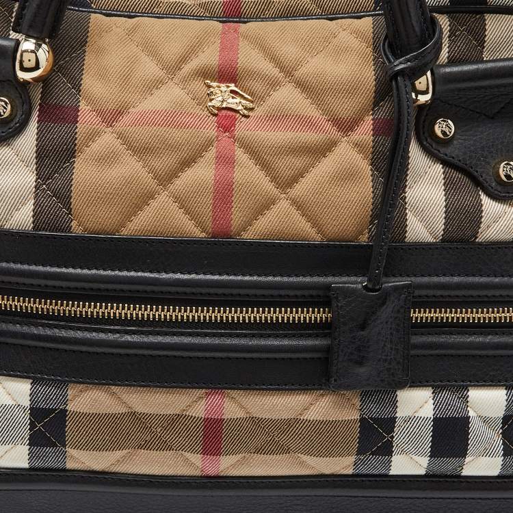 Pre Owned Burberry Beige/Black Quilted House Check Canvas and Leather Westbury Satchel