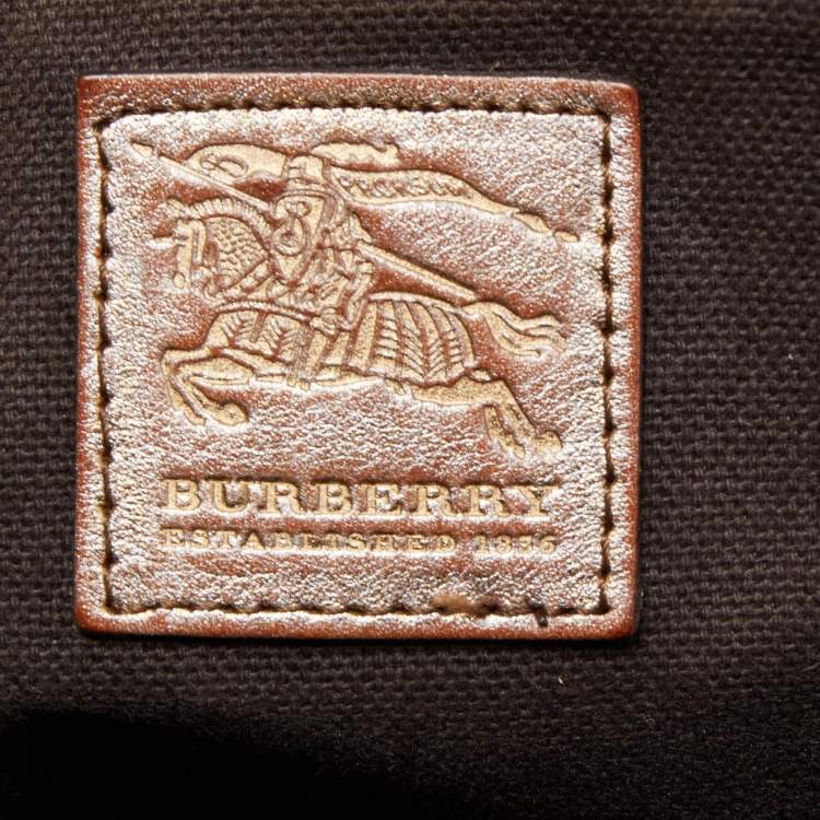 Pre Owned Burberry Beige/Dark Brown Haymarket Check PVC and Leather Thornley Satchel