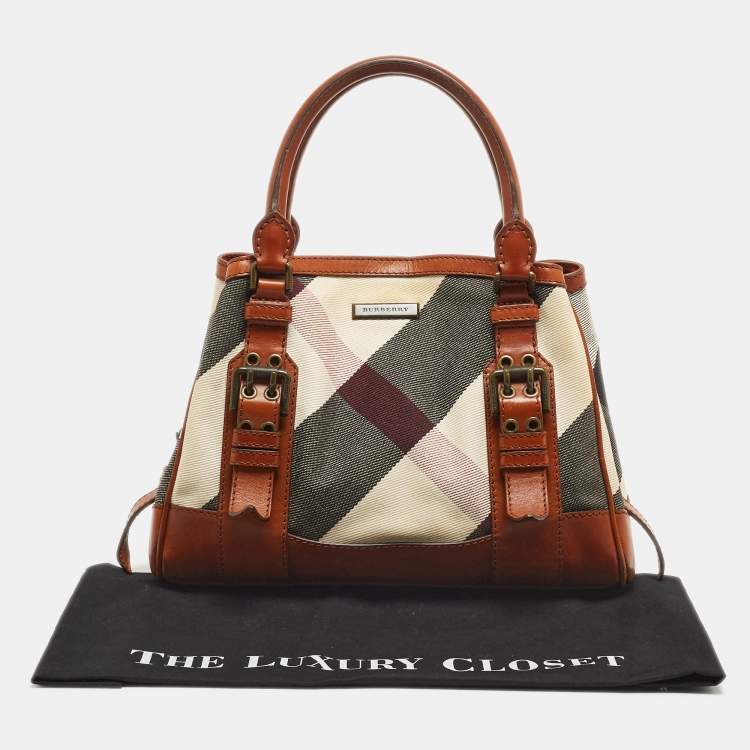 Pre Owned Burberry Brown Nova Check Fabric and Leather Tote