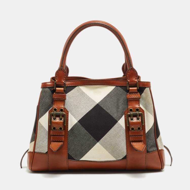 Pre Owned Burberry Brown Nova Check Fabric and Leather Tote