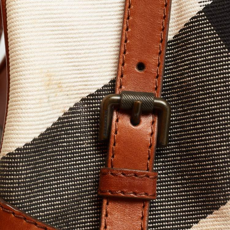 Pre Owned Burberry Brown Nova Check Fabric and Leather Tote