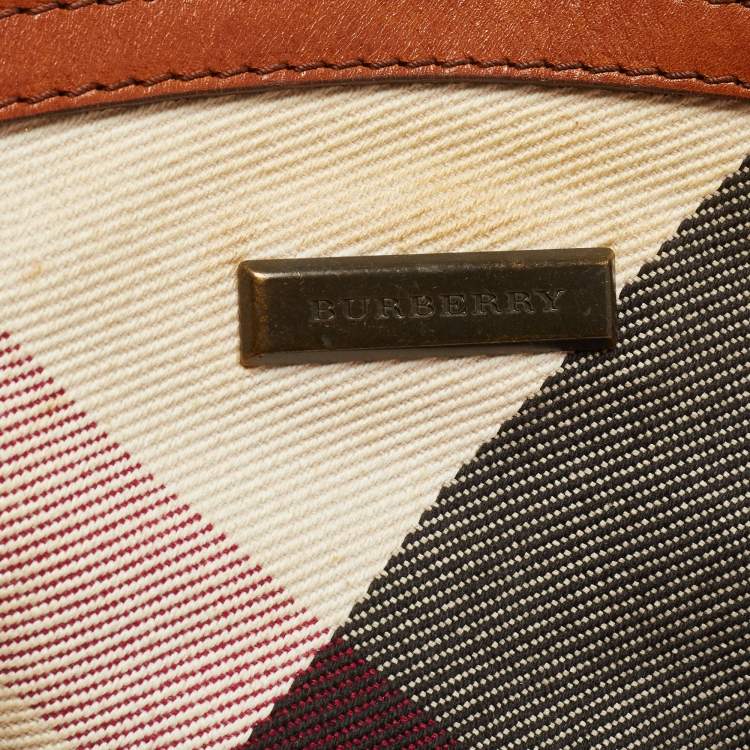 Pre Owned Burberry Brown Nova Check Fabric and Leather Tote
