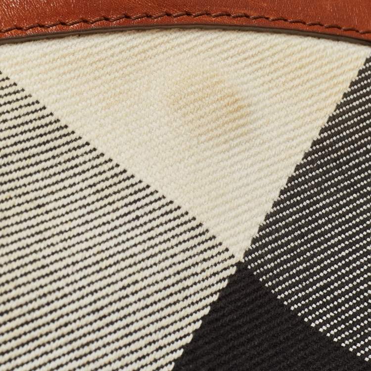 Pre Owned Burberry Brown Nova Check Fabric and Leather Tote