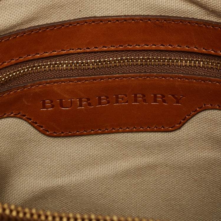Pre Owned Burberry Brown Nova Check Fabric and Leather Tote