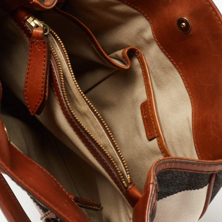 Pre Owned Burberry Brown Nova Check Fabric and Leather Tote
