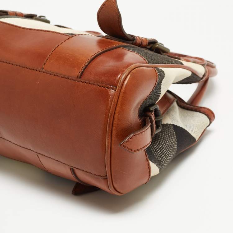 Pre Owned Burberry Brown Nova Check Fabric and Leather Tote