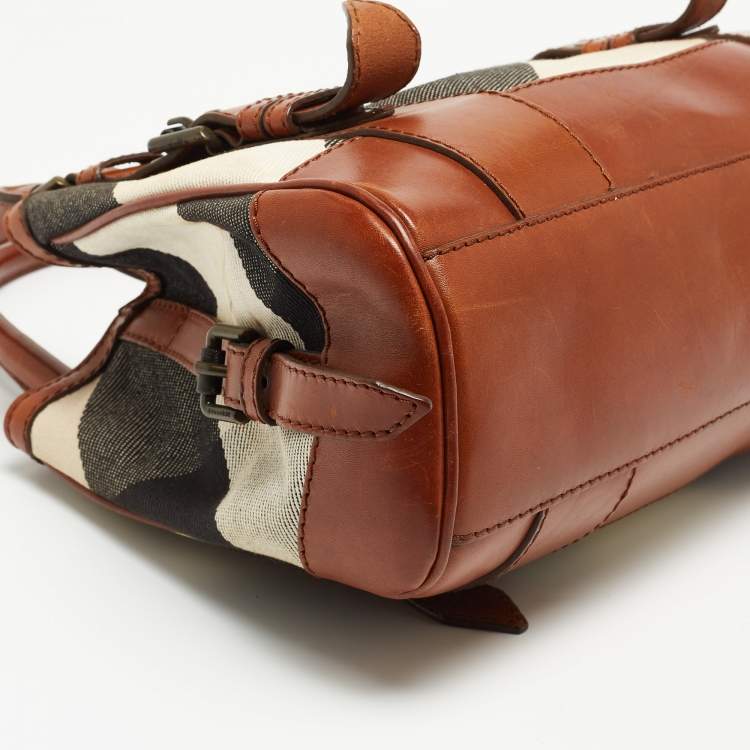 Pre Owned Burberry Brown Nova Check Fabric and Leather Tote