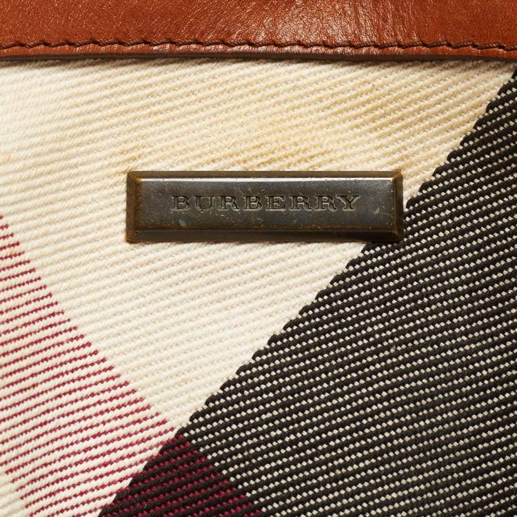 Pre Owned Burberry Brown Nova Check Fabric and Leather Tote