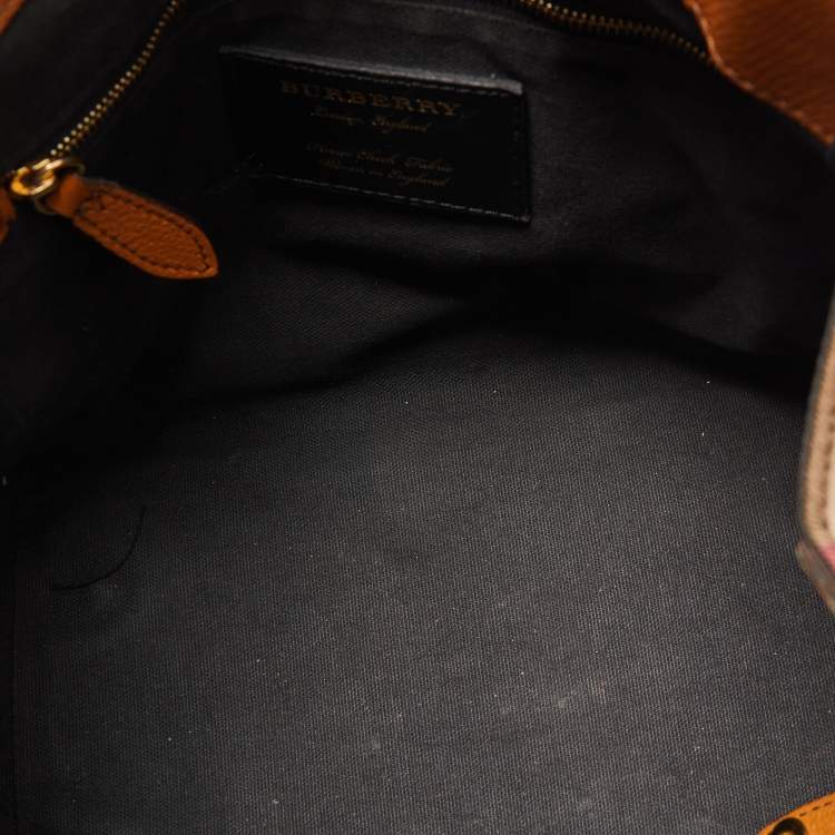 Pre Owned Burberry Tan/Beige House Check Fabric and Leather Small Canterbury Tote