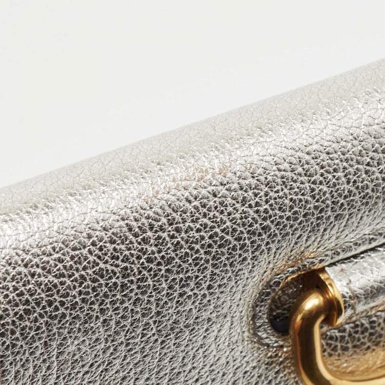 Pre Owned Burberry Silver Leather Highbury D-Ring Continental Wallet