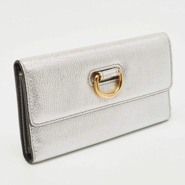 Pre Owned Burberry Silver Leather Highbury D-Ring Continental Wallet