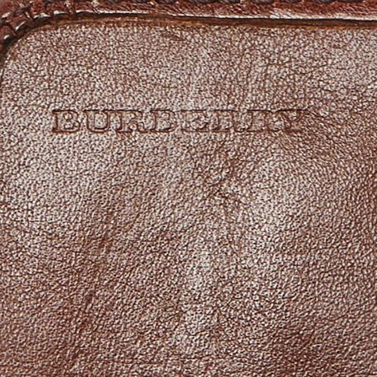 Pre Owned Burberry Brown Bridle House Check Fabric and Leather Leighton Trifold Compact Wallet