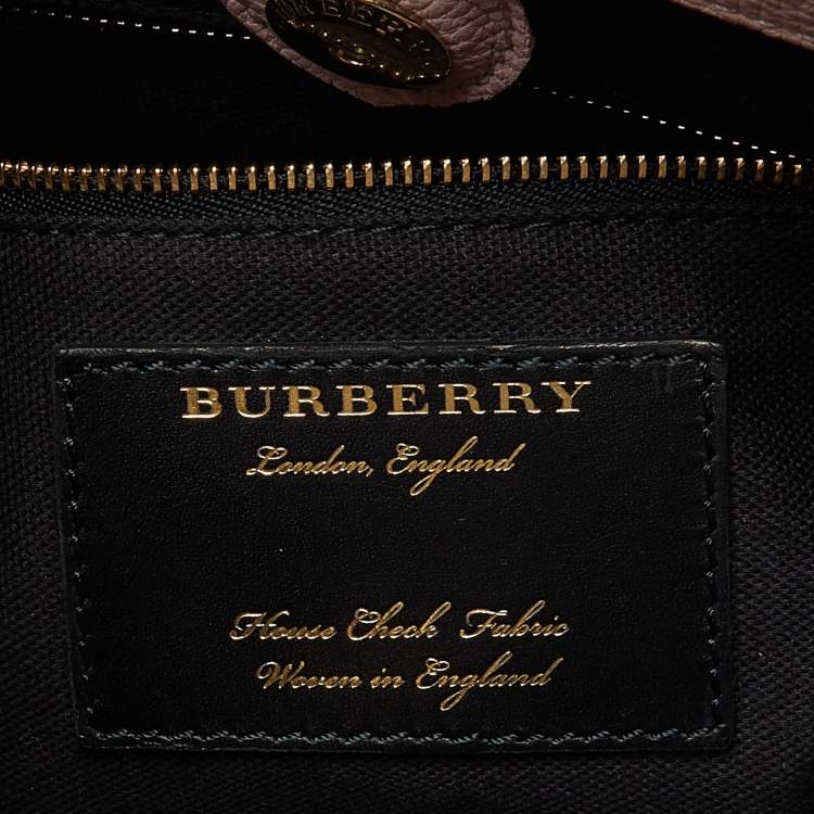Pre Owned Burberry Pink Leather and House Check Fabric Medium Banner Tote