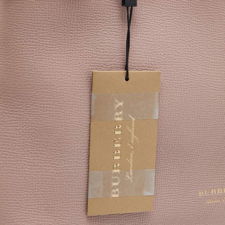 Pre Owned Burberry Pink Leather and House Check Fabric Medium Banner Tote