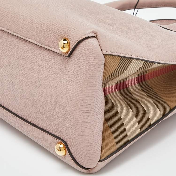 Pre Owned Burberry Pink Leather and House Check Fabric Medium Banner Tote