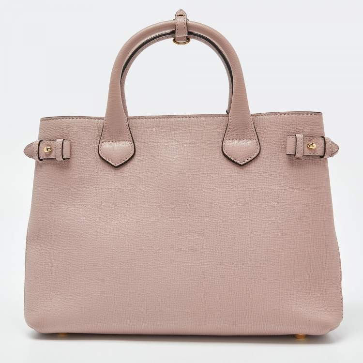 Pre Owned Burberry Pink Leather and House Check Fabric Medium Banner Tote