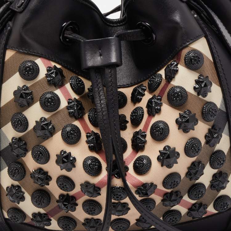 Pre Owned Burberry Black/Beige Supernova Vinyl and Leather Large Warrior Hobo