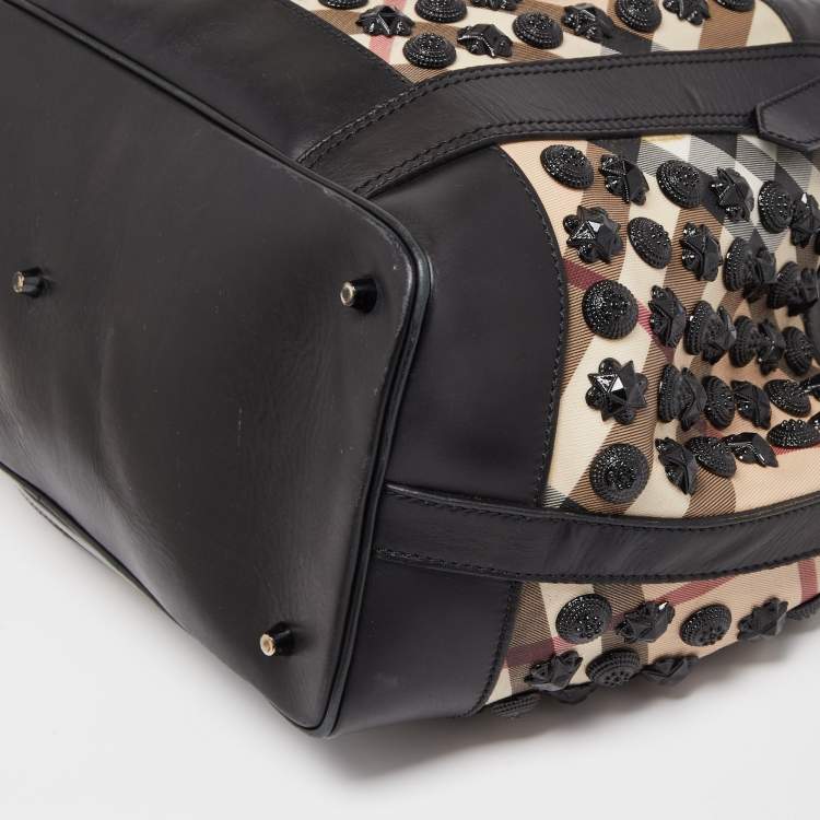 Pre Owned Burberry Black/Beige Supernova Vinyl and Leather Large Warrior Hobo