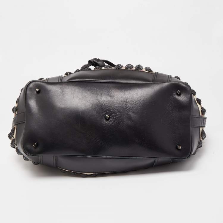 Pre Owned Burberry Black/Beige Supernova Vinyl and Leather Large Warrior Hobo