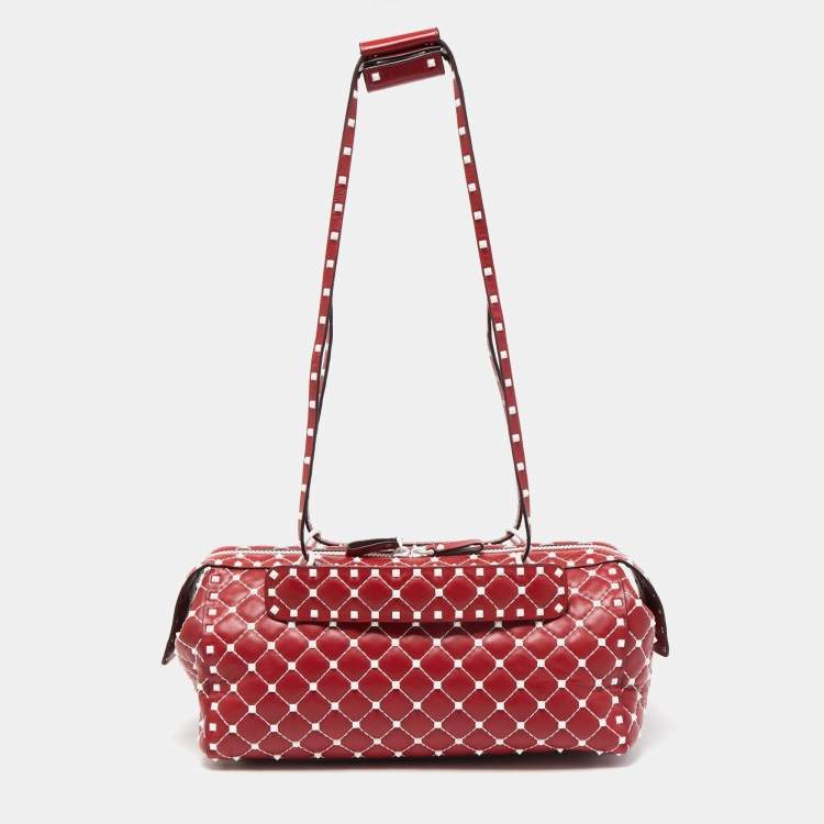 Valentino Red Leather Rockstud Spike Duffel Bag Valentino