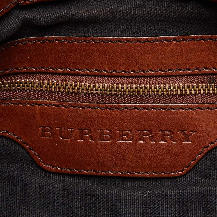 Pre Owned Burberry Brown House Check Canvas and Leather Bridle Whipstitch Tote