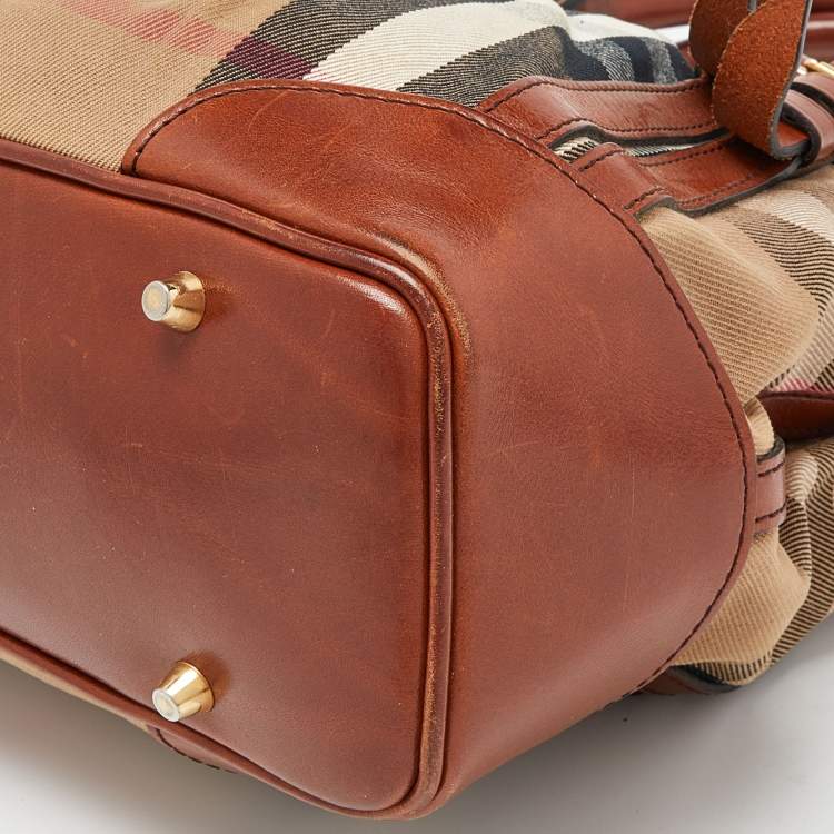 Pre Owned Burberry Brown House Check Canvas and Leather Bridle Whipstitch Tote