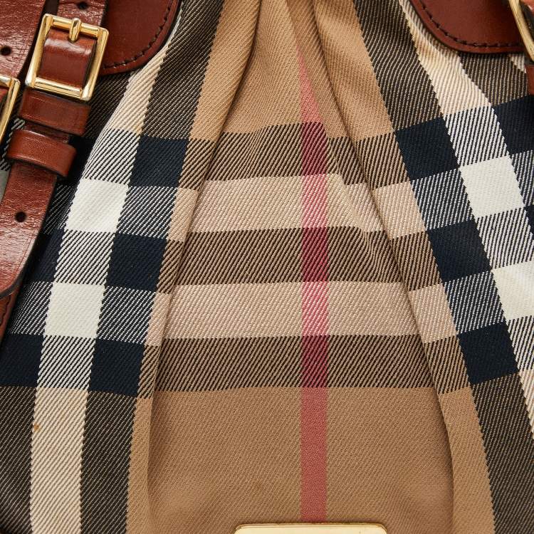 Pre Owned Burberry Brown House Check Canvas and Leather Bridle Whipstitch Tote