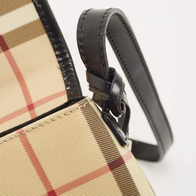 Pre Owned Burberry Black/Beige House Check PVC Flap Shoulder Bag