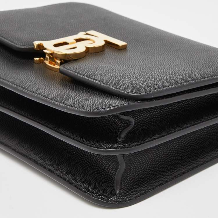 Pre Owned Burberry Black Leather Small TB Shoulder Bag