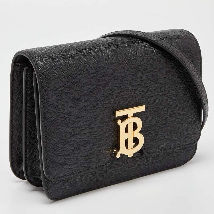 Pre Owned Burberry Black Leather Small TB Shoulder Bag