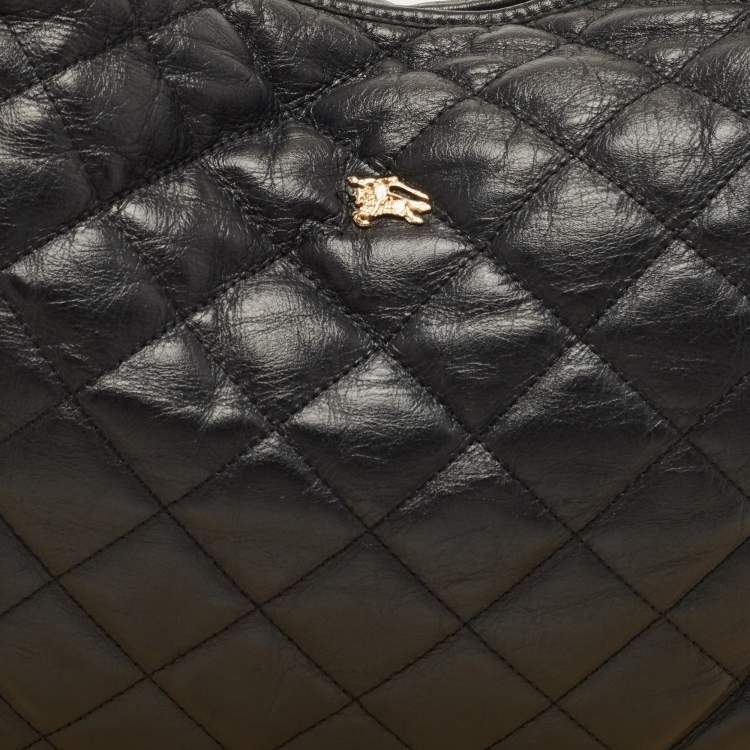 Pre Owned Burberry Black Quilted Leather Hoxton Hobo