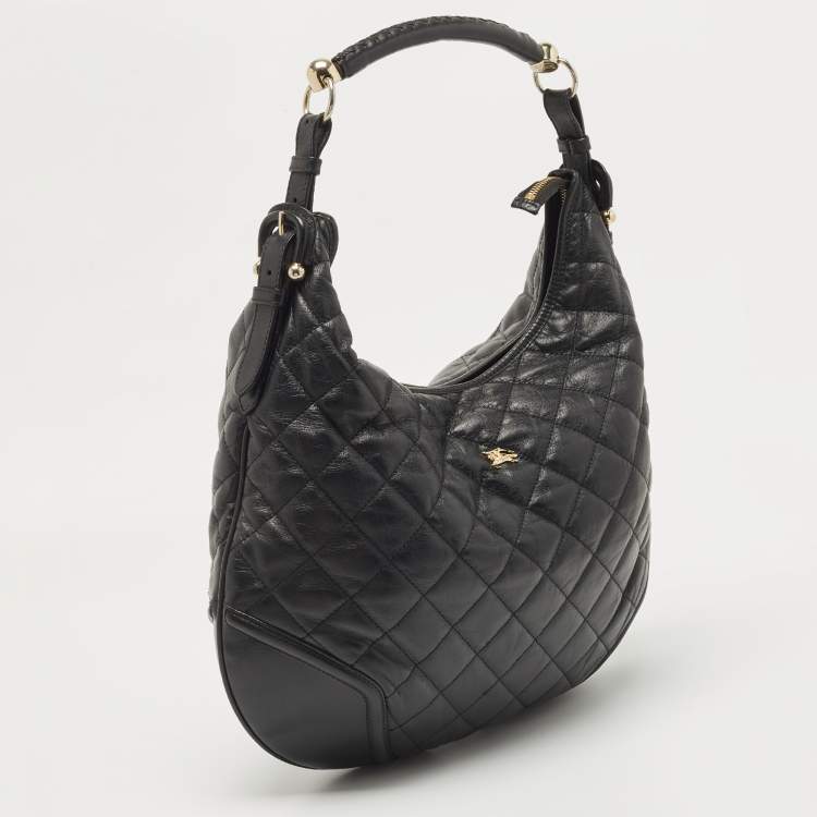 Pre Owned Burberry Black Quilted Leather Hoxton Hobo