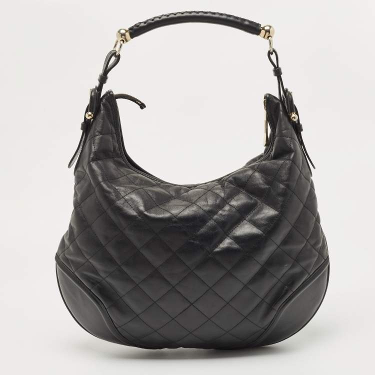 Pre Owned Burberry Black Quilted Leather Hoxton Hobo