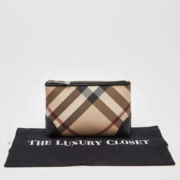 Pre Owned Burberry Beige/Black Nova Check Coated Canvas and Patent Leather Pouch