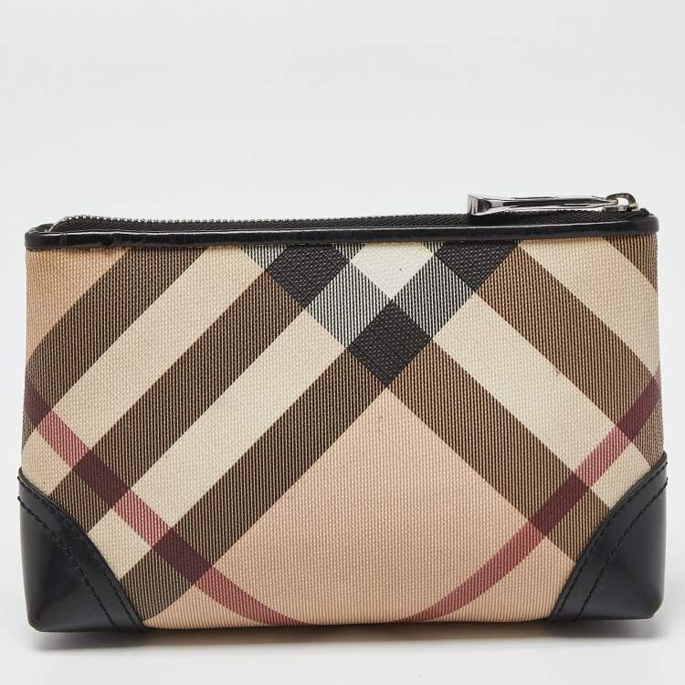 Pre Owned Burberry Beige/Black Nova Check Coated Canvas and Patent Leather Pouch