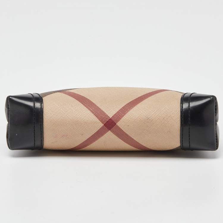 Pre Owned Burberry Beige/Black Nova Check Coated Canvas and Patent Leather Pouch