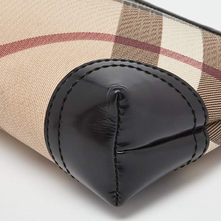 Pre Owned Burberry Beige/Black Nova Check Coated Canvas and Patent Leather Pouch