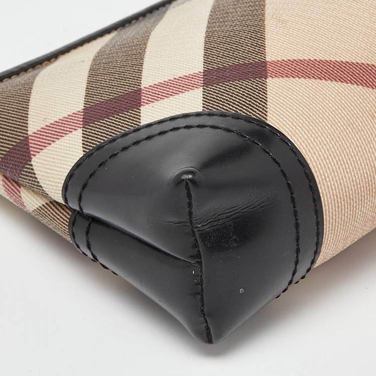 Pre Owned Burberry Beige/Black Nova Check Coated Canvas and Patent Leather Pouch