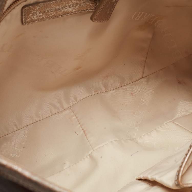Pre Owned Burberry Metallic Nova Check PVC and Leather Hobo
