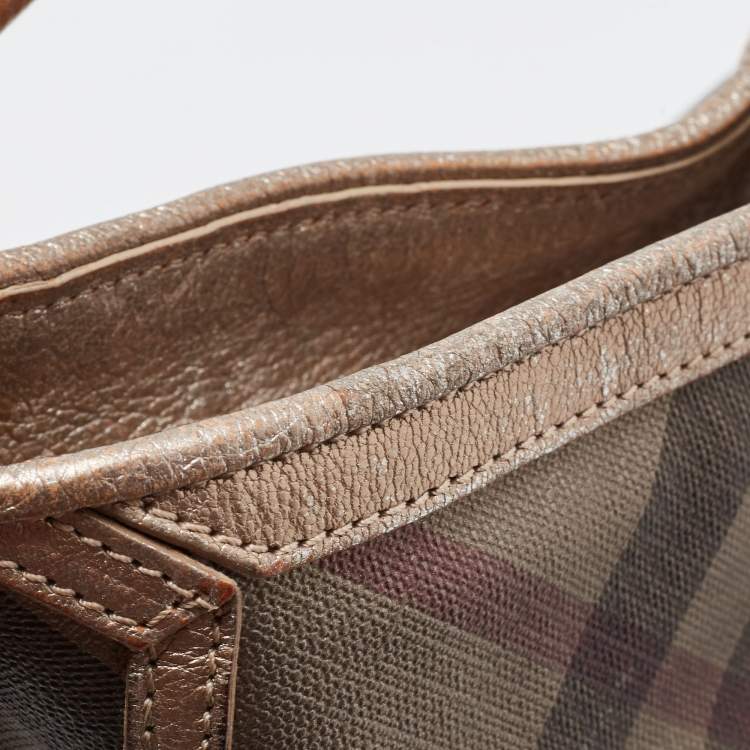 Pre Owned Burberry Metallic Nova Check PVC and Leather Hobo