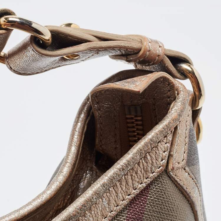 Pre Owned Burberry Metallic Nova Check PVC and Leather Hobo