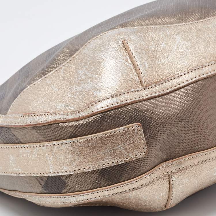 Pre Owned Burberry Metallic Nova Check PVC and Leather Hobo