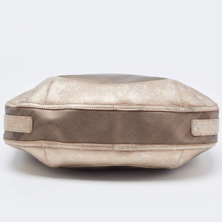 Pre Owned Burberry Metallic Nova Check PVC and Leather Hobo