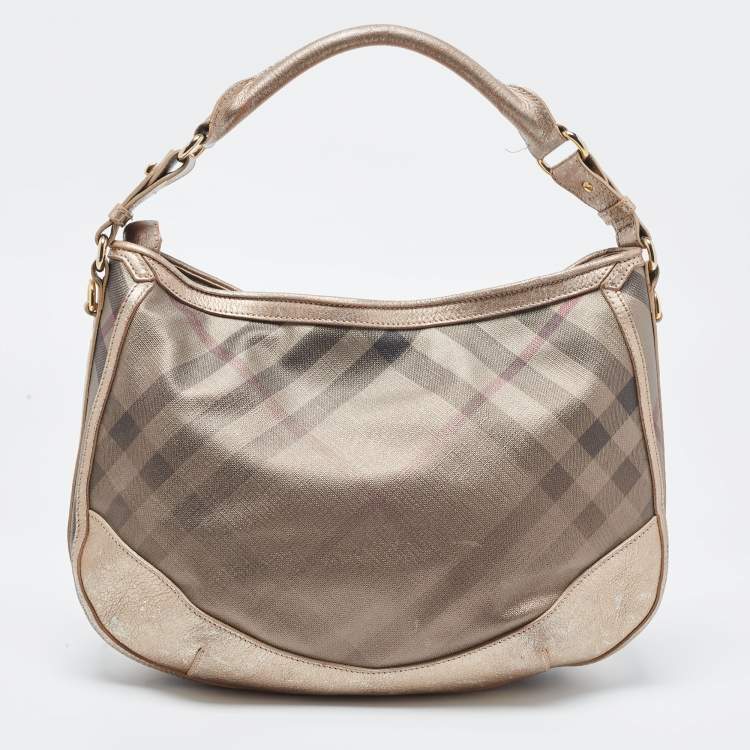 Pre Owned Burberry Metallic Nova Check PVC and Leather Hobo