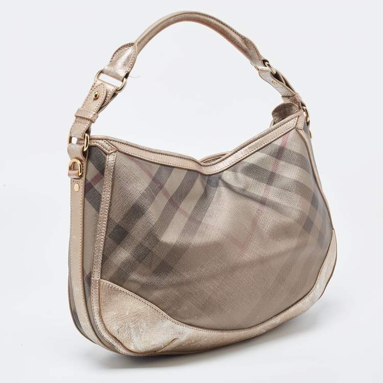 Pre Owned Burberry Metallic Nova Check PVC and Leather Hobo