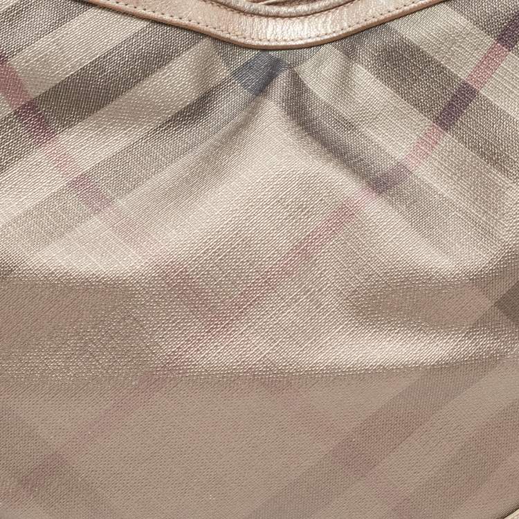 Pre Owned Burberry Metallic Nova Check PVC and Leather Hobo