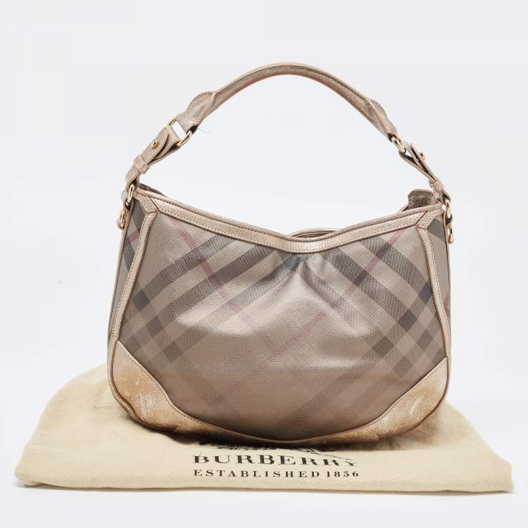 Pre Owned Burberry Metallic Nova Check PVC and Leather Hobo