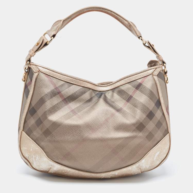Pre Owned Burberry Metallic Nova Check PVC and Leather Hobo